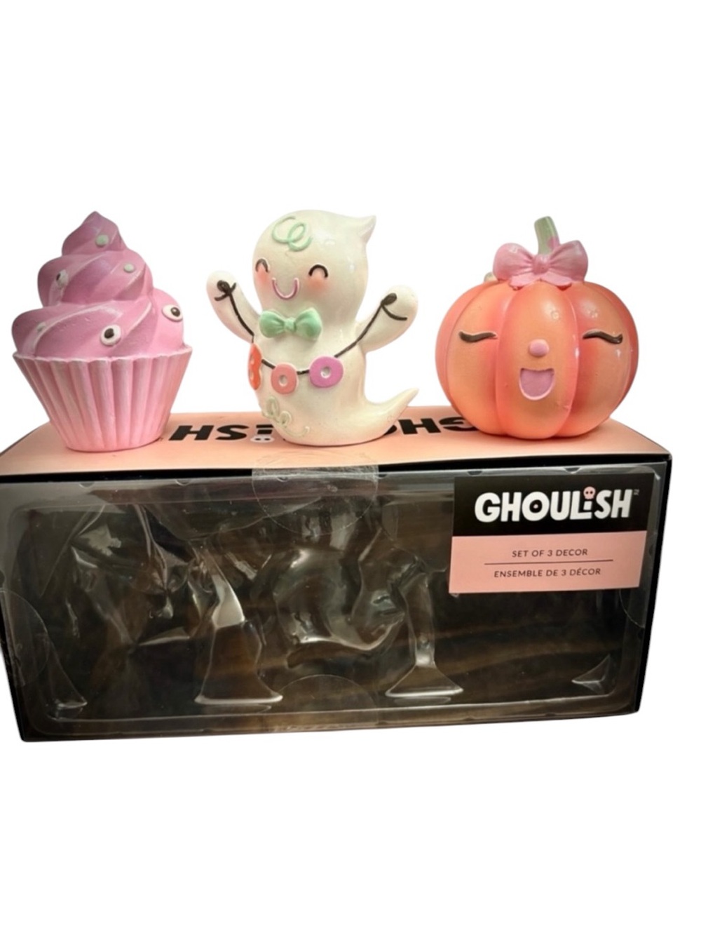 GHOULISH Set of 3 Halloween Cupcake Ghost and Pumpkin Decor